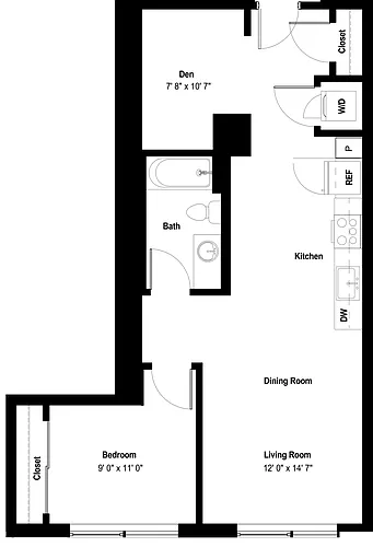 Floor plan 1x1 Den A