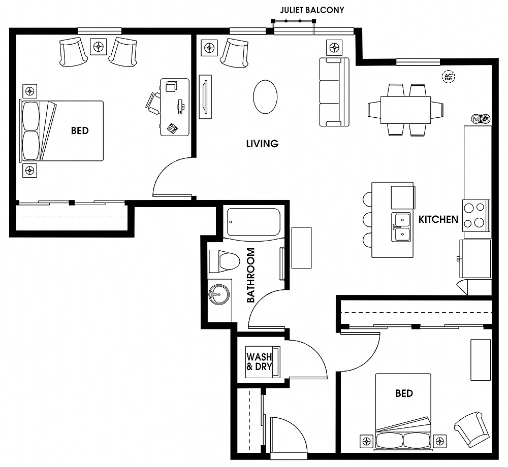 Floor plan Open Two Bedroom B1