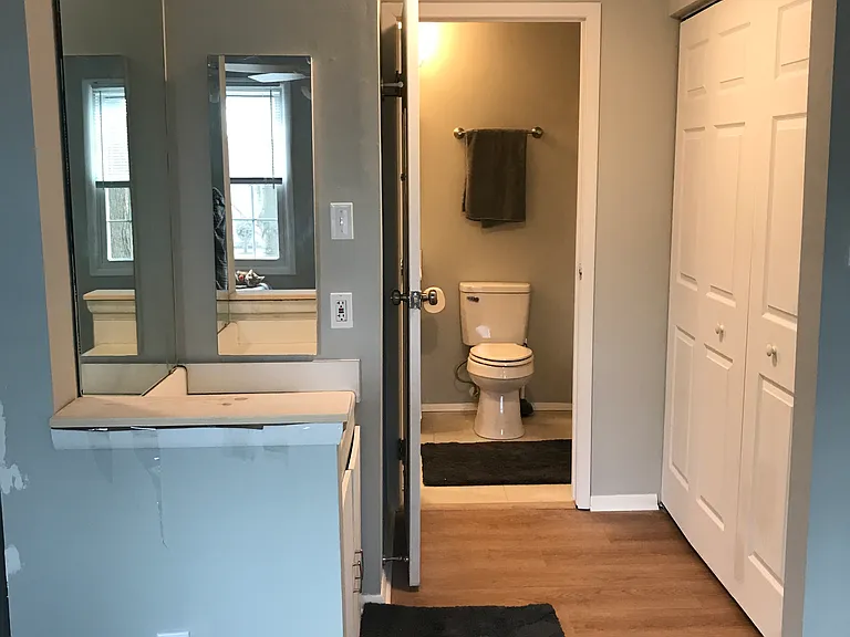 Master suite opens directly onto the upstairs bathroom. Built in vanity in the master suite