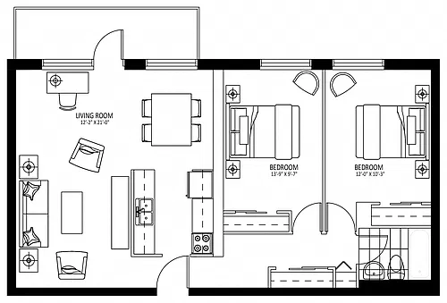 Floor plan 2400 New - Plan A 2 Bed 1 Bath