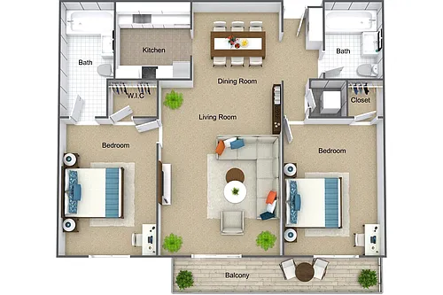 Floor plan Two Bed Two Bath