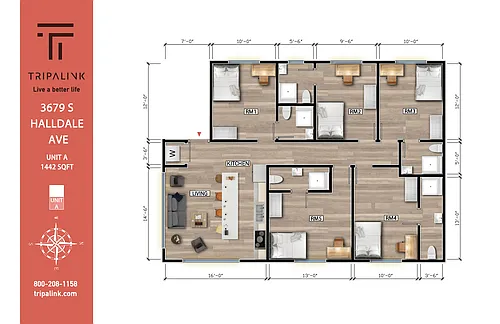 Floor plan 5 Bed 5 Bath - 1442 sqft