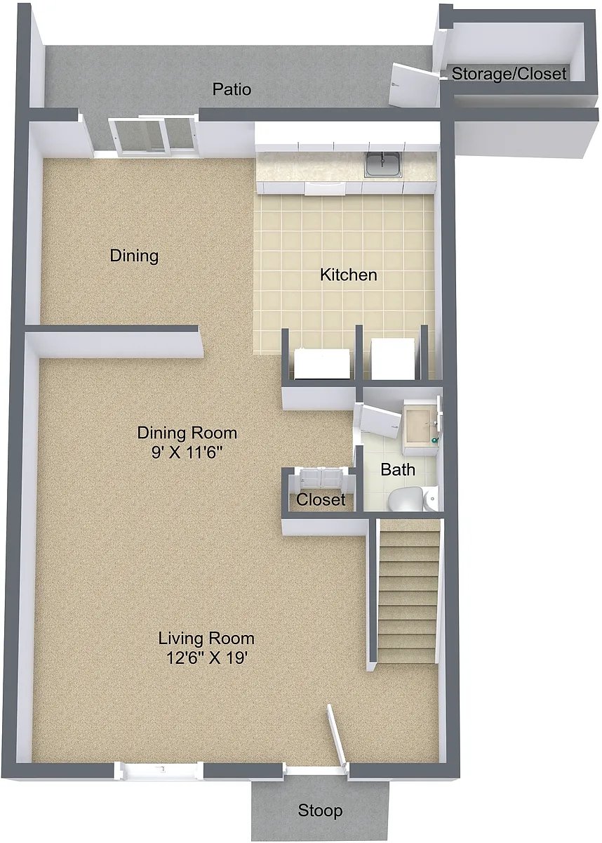 Floor plan Two Bedroom Townhome 1st Floor