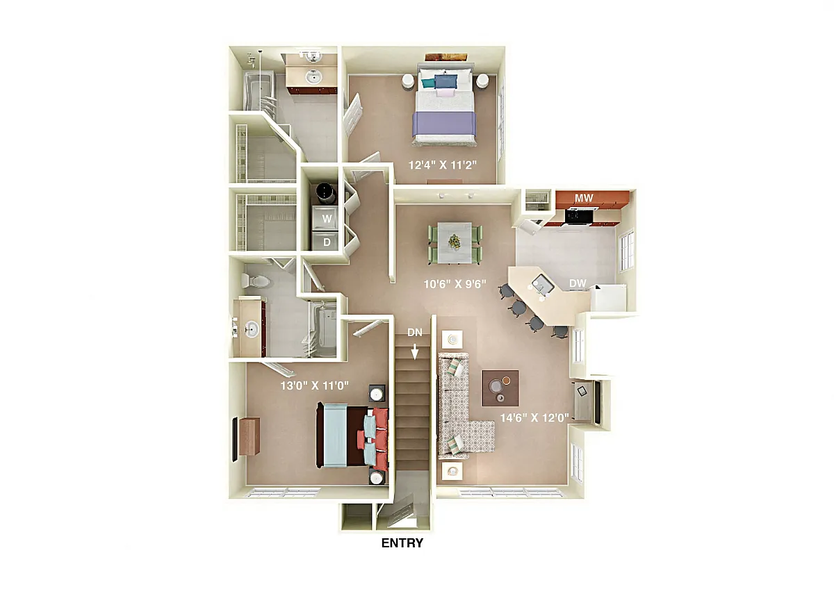 Floor plan Jackson 2 Bedroom 2 Bath
