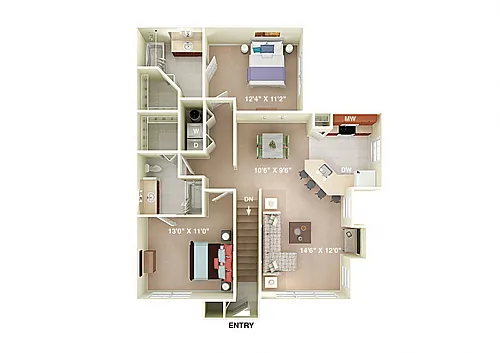 Floor plan Jackson 2 Bedroom 2 Bath