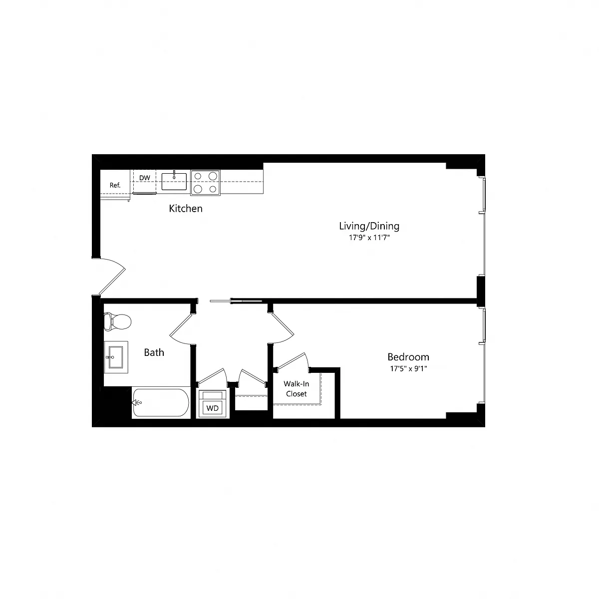 Floor plan 1 Bedroom - 1 Bath | A07