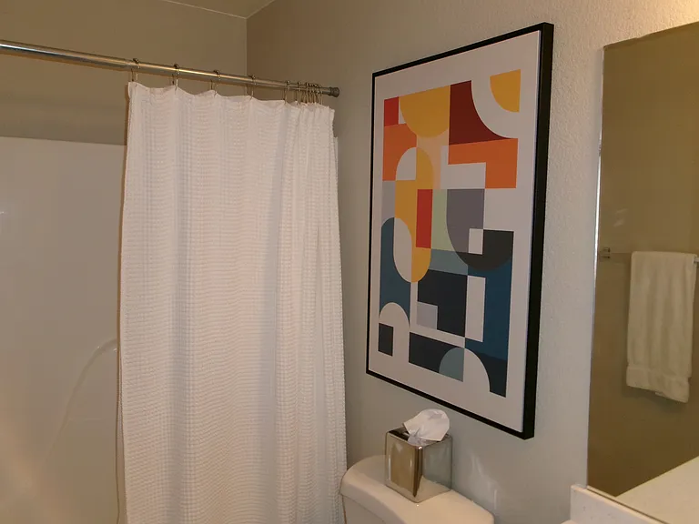 Hall bathroom with new vanity, new sink and faucets. New quartz counter.