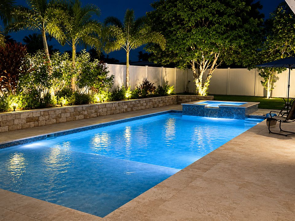 Serene night poolside oasis