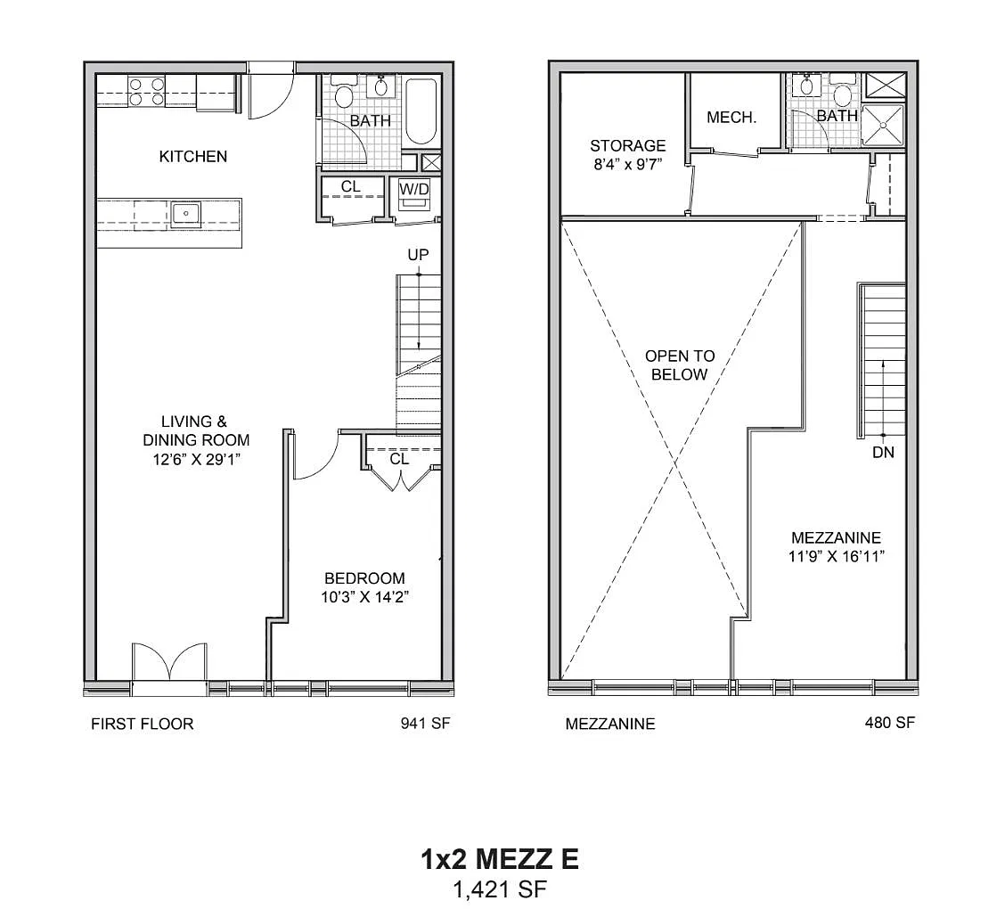 Floor plan 1 Bedroom x 2 Bath MEZZ E