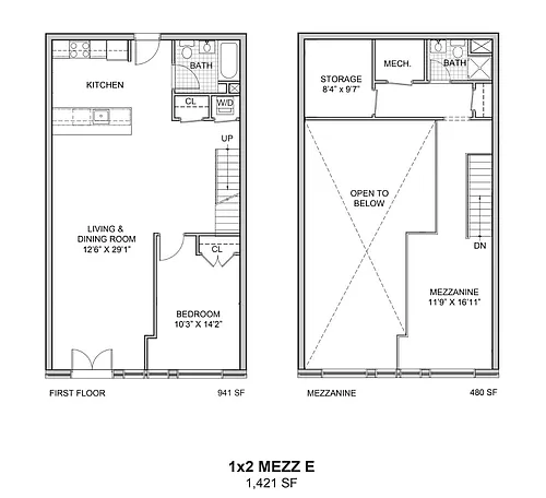 Floor plan 1 Bedroom x 2 Bath MEZZ E