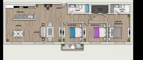 Floor plan 3BR/2BA - B