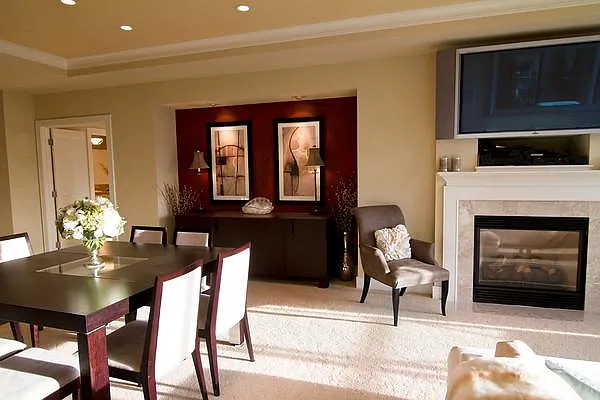 Dining room with room for credenza and spotlight for artwork