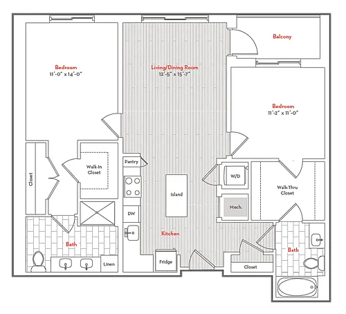 Floor plan 2 Bed 2 Bath-C