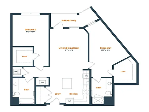 Floor plan B15 | 2 Bed | 2 Bath