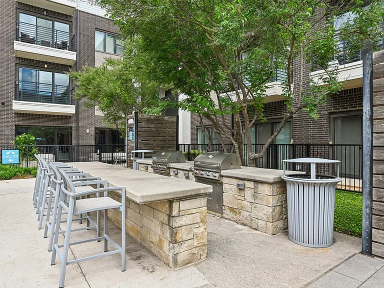 Grilling Station at Pool with Bar Stools Markethaus 3700 Plano Texas
