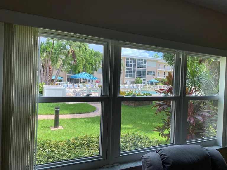 View from living room to the pool