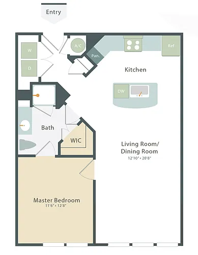Floor plan A2B 1x1 742sq