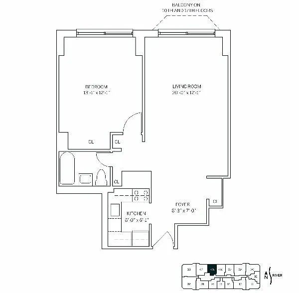 Floor plan WATERSIDE SQUARE SOUTH - 1 Bedroom One Bathroom