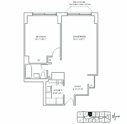 Floor plan WATERSIDE SQUARE SOUTH - 1 Bedroom One Bathroom