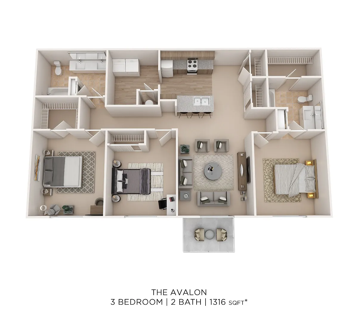 Floor plan Avalon - 3 Bed 2 Bath 1316 sqft