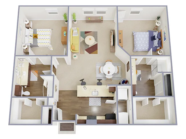Floor plan 2 Bed, 2 Bath A (140% Income Restricted)