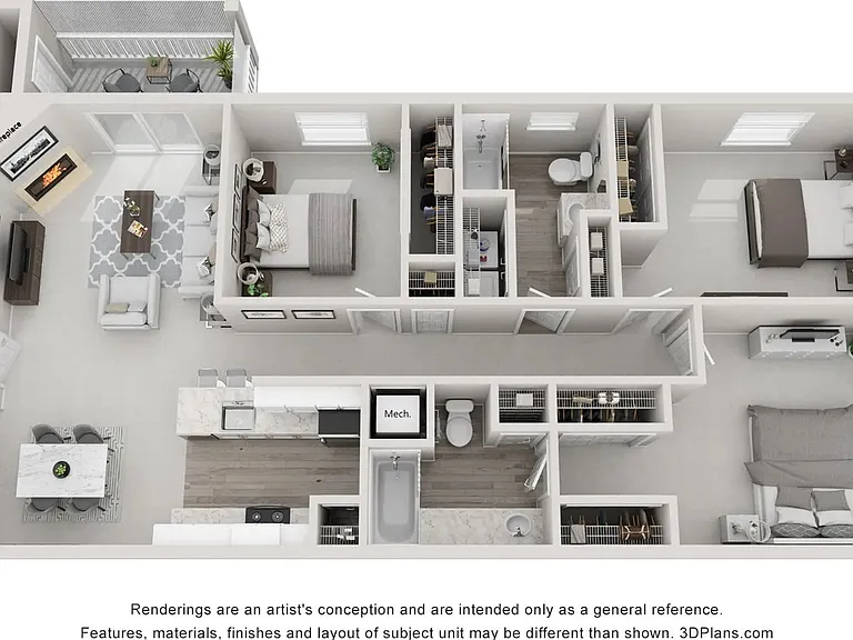 A 3D floor plan rendering of The Chestnut Oak.