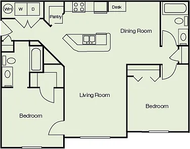 Floor plan 2 Bed - 2 Bath