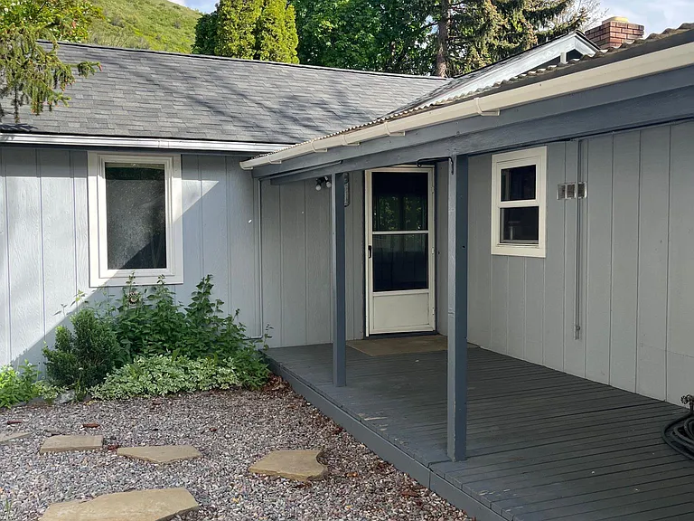 Back door and covered porch