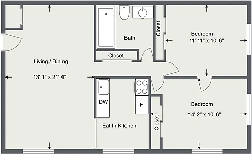 Floor plan 2 Bedroom 1 Bath-Mill Stream Run