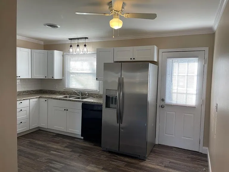 Large stainless refrigerator.