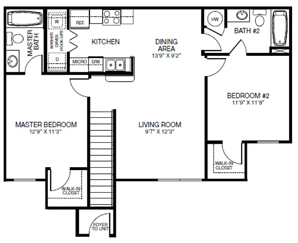 Floor plan 2 Bed, 2 Bath