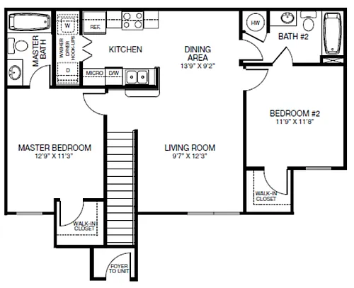 Floor plan 2 Bed, 2 Bath