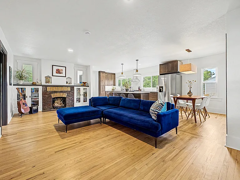 Open floor plan with spacious living, dining room and kitchen.