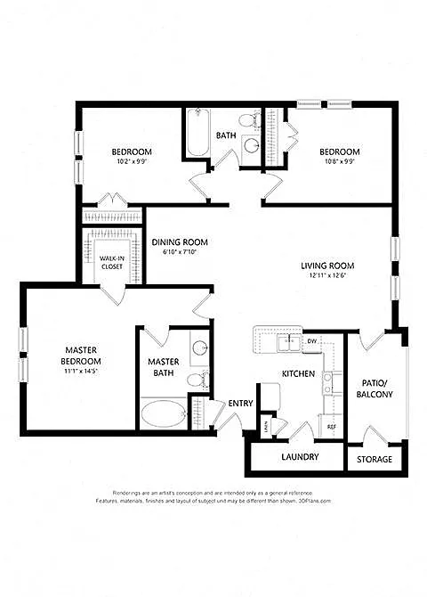 Floor plan Three Bedroom Apartment