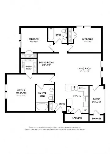 Floor plan Three Bedroom Apartment
