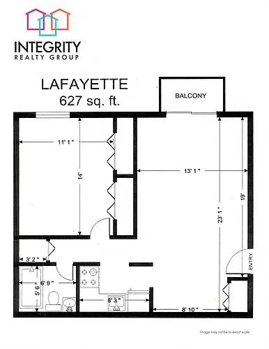 Floor plan 1 Bed/1 Bath/627 sq ft
