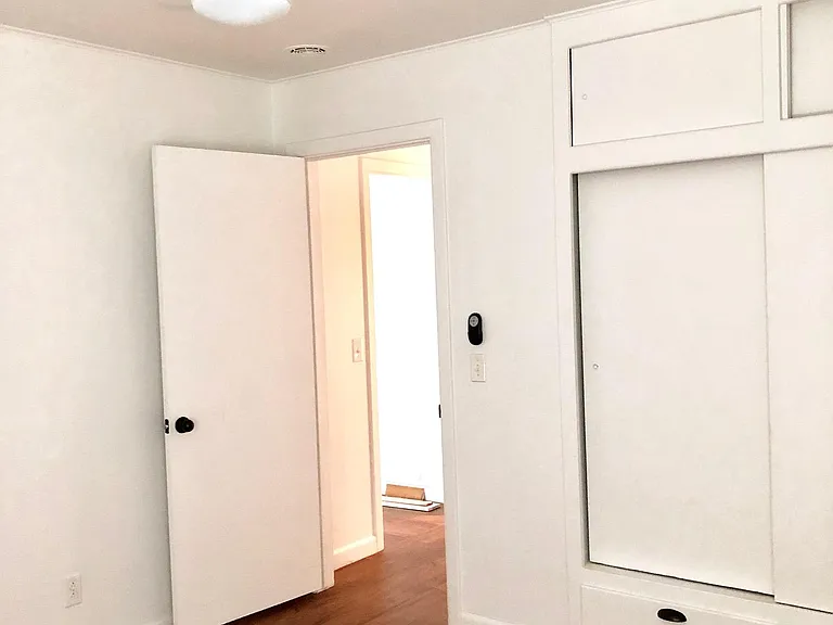 Bedroom #1 with window blinds. Fits a Queen bed. New modern ceiling fan with LED light with dimmer and variable speed fan.