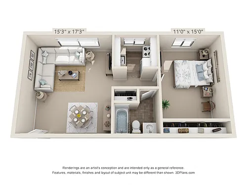 Floor plan 1 Bedroom, 1 Bath (572 Lower)