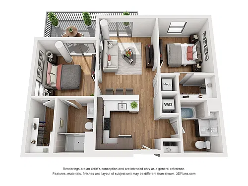 Floor plan Two Bedroom Two Bathroom B1b