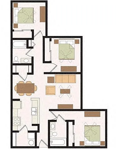 Floor plan Three Bedroom Two Bathroom 60%