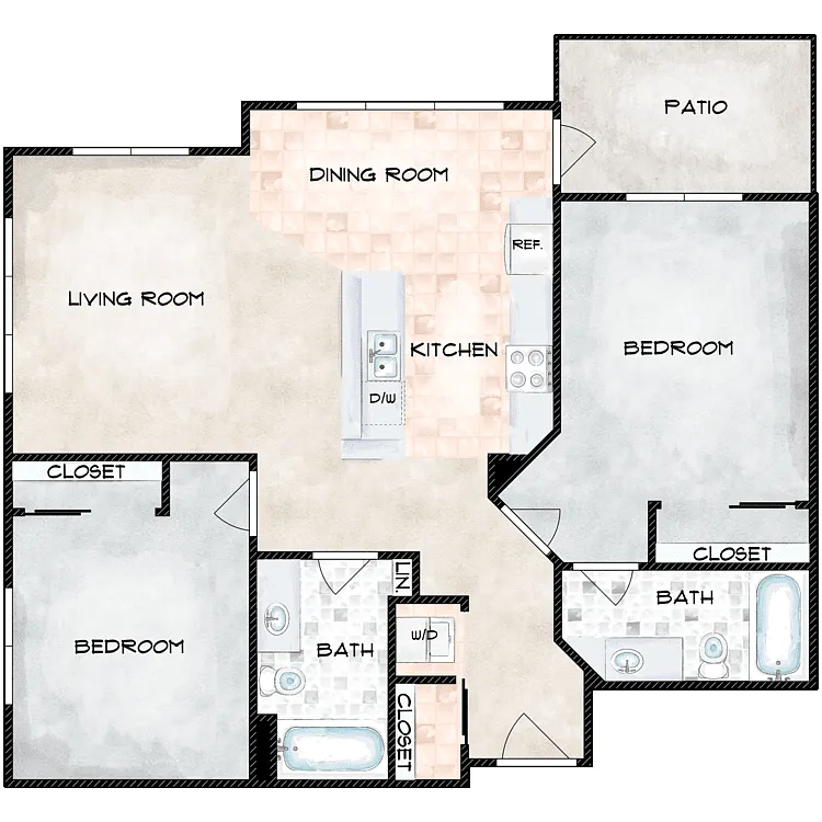 Floor plan 2 Bedroom 2 Bath A