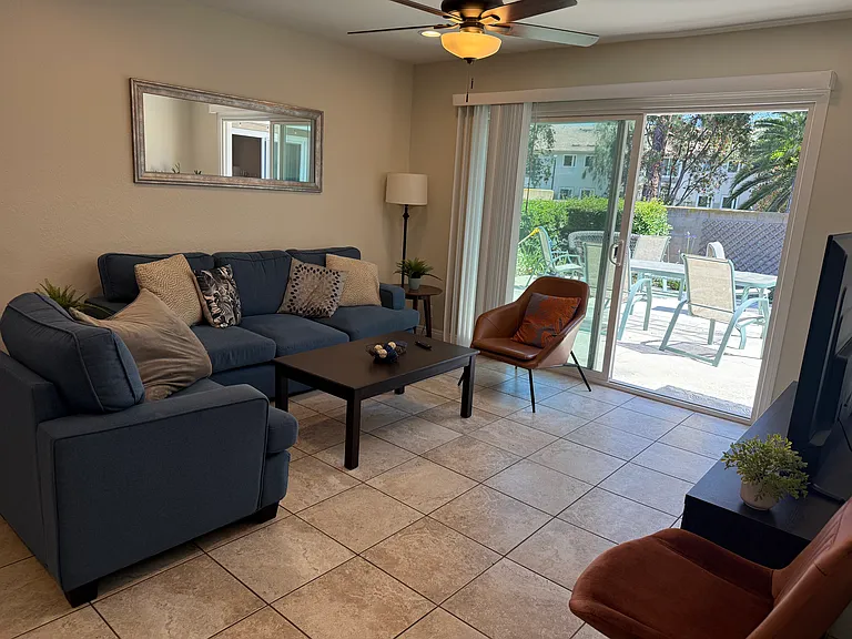 Living room with view of patio
