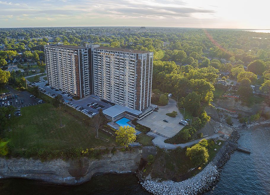 Aerial view of the building