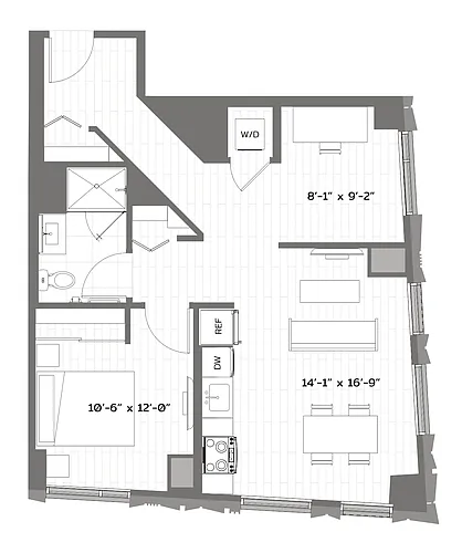 Floor plan 1 Bed/1 Bath Den-T-AD1