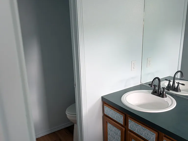 double vanity sink, separate toilet and bathtub/shower