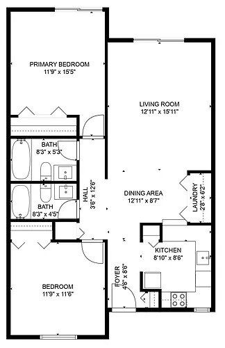 Floor plan Two Bedroom Two Bath Large