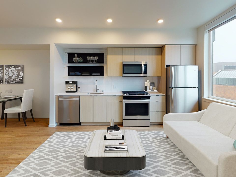 Spacious studio homes with built-in kitchen shelving