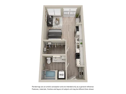 Floor plan 0BD, 1BTH Studio