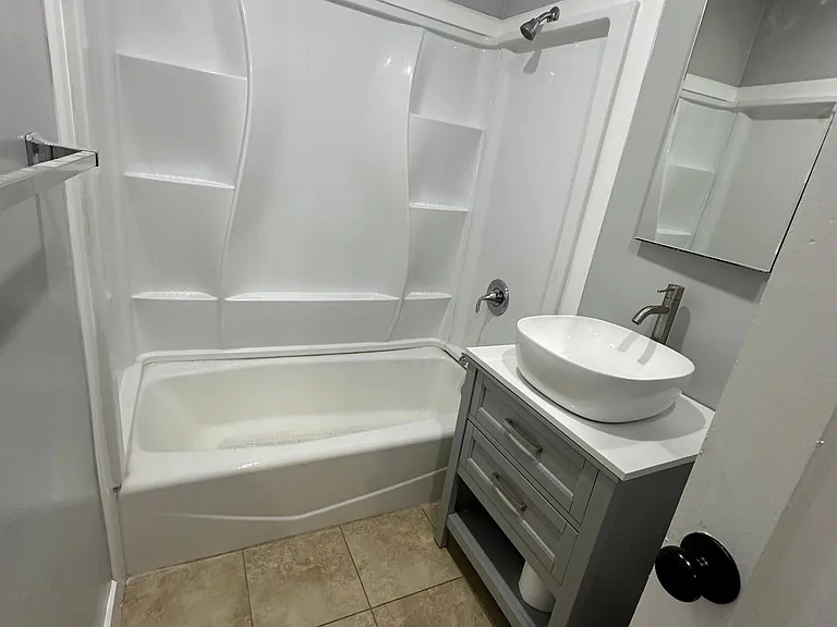 bathroom with new vanity + sink