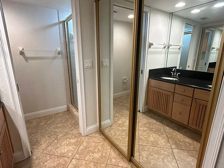 Full Length Mirror with Extra Closet Space and Glass Shower and Toilet to Beyond